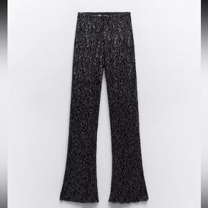 Zara Flared Semi Sheer Sequin Leggings Size Medium